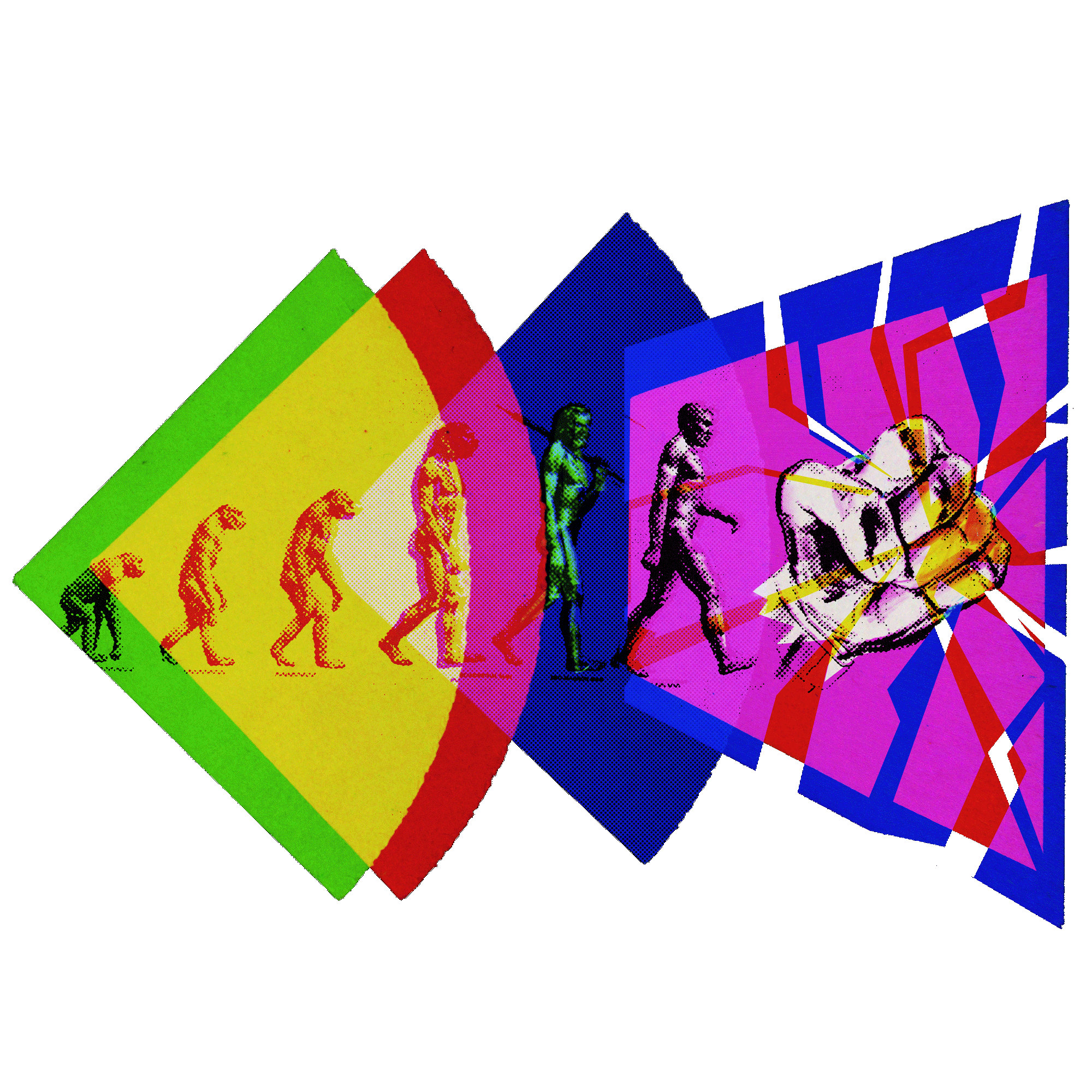 Rudolf Zallinger's 1965 'The Road to Homo Sapiens' illustration ends with a giant fist, smashing a screen. 